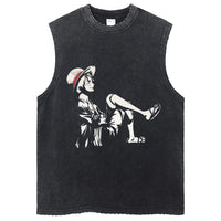 One Piece Vintage Washed Graphic Tank Top | Cotton Streetwear