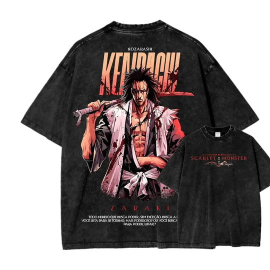 Ichigo Kurosaki Hollow Mask Washed T-Shirt back view with Zangetsu Bleach anime artwork