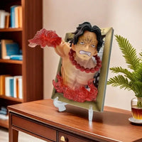 A large, handmade One Piece Three Brothers Statue featuring a 3D photo frame design with young Luffy, Ace, and Sabo for desktop decoration.