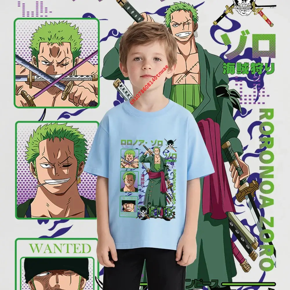 One Piece Zoro Kids T-Shirt Pure Cotton Boys Top short sleeve anime print breathable summer