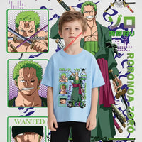 One Piece Zoro Kids T-Shirt Pure Cotton Boys Top short sleeve anime print breathable summer