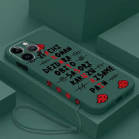 A black Akatsuki Cloud Phone Case featuring the red cloud symbol pattern, compatible with Apple iPhone 16, 15, 14 Pro Max, and 13.