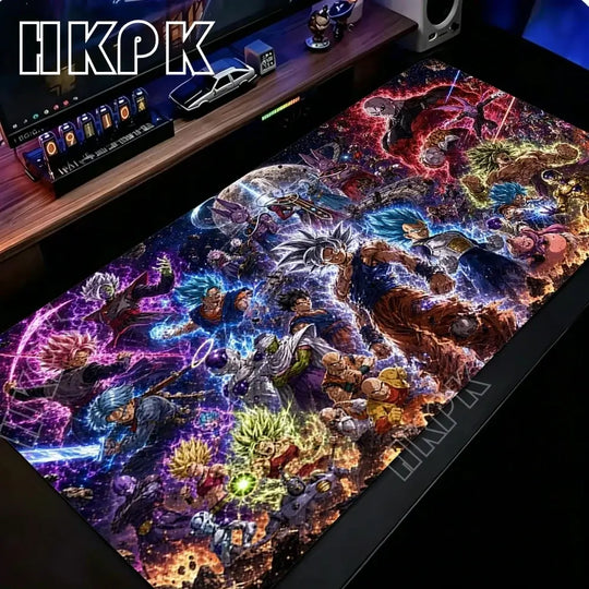 Dragon Ball Z Super Gaming Mouse Pad featuring vibrant anime characters and cosmic effects, perfect for gaming setups.