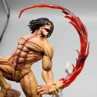 A highly detailed 29cm Eren Jaeger Figure made of premium PVC, showcasing the Attack on Titan protagonist in a dynamic pose for anime desktop decoration.