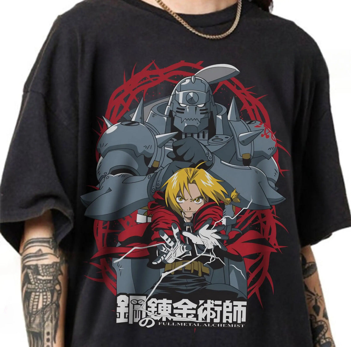 Fullmetal Alchemist Manga T-Shirt oversized cotton anime graphic tee with vintage washed finish short sleeves and relaxed streetwear silhouette