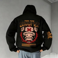 An oversized Chopper Graphic Hoodie featuring a cute Tony Tony Chopper anime print, designed as casual autumn and winter streetwear for men and women.