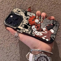 A shockproof Eijiro Kirishima Phone Case featuring a multicolor aurora laser finish and Red Riot anime art, compatible with Apple iPhone 16, 15, and 14 Pro Max.