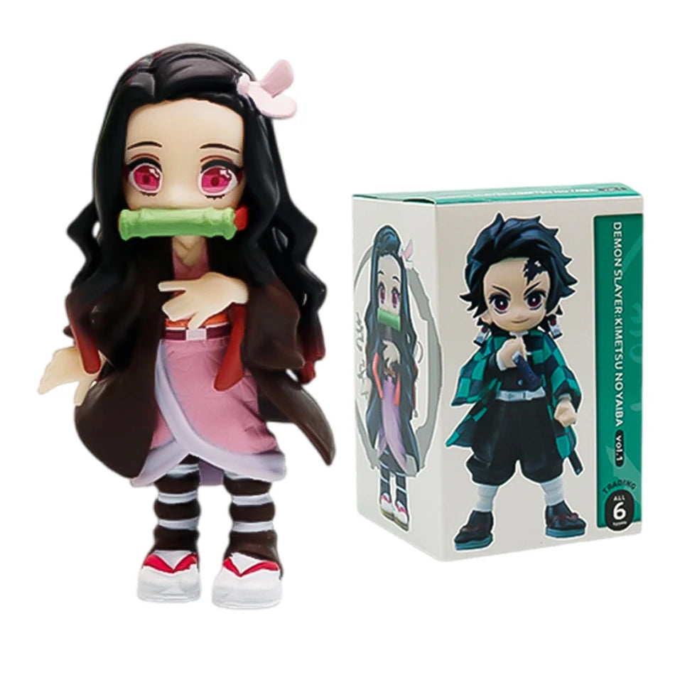 Demon Slayer Tanjiro Nezuko Blind Box PVC Figure Bandai 10cm statue ornament birthday Christmas gift