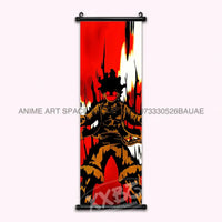 A vibrant One Piece Hanging Painting featuring anime characters Monkey D. Luffy, Portgas D. Ace, Sabo, and Shanks on a canvas scroll for home decor.
