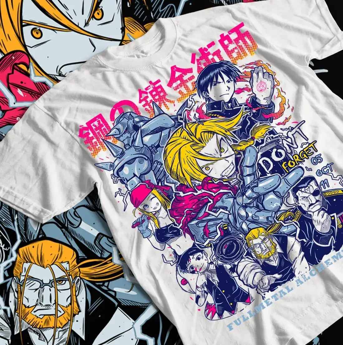 Fullmetal Alchemist Manga T-Shirt oversized cotton anime graphic tee with vintage washed finish short sleeves and relaxed streetwear silhouette