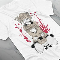 Vintage Anime T-Shirt featuring a graphic of two girls with red splashes, harajuku style design.