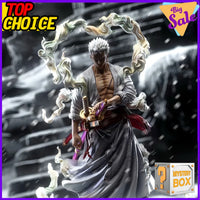 A One Piece Mystery Box containing a random collectible action figure ranging from 10cm to 30cm, featuring Luffy Gear 5 and Yonko silhouettes.