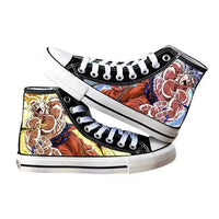 A pair of hot Dragon Ball Goku Canvas Shoes, anime fashion sneakers with a graffiti design for men, women, teenagers, and students.