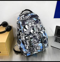 A high-capacity One Piece Luffy Backpack featuring a vibrant graffiti print of Monkey D. Luffy, designed as a durable school bag for middle and high students.
