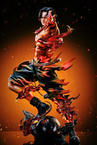 Close-up of Portgas D Ace Action Figure face and fire detail One Piece PVC GK anime model
