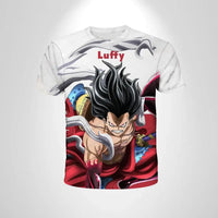 A breathable One Piece Luffy T-shirt featuring a cartoon graphic, designed as a loose-fit casual top for men and boys.