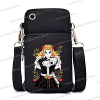 A trendy Demon Slayer Phone Bag featuring anime art of Nezuko Kamado and Mitsuri Kanroji, designed as a Harajuku mini crossbody purse for women and men.