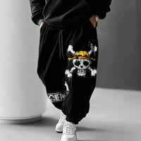 Trendy One Piece Graphic Joggers featuring anime character prints, designed as casual Y2K streetwear sweatpants for men and women.