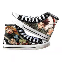 High-top Demon Slayer Canvas Shoes featuring Tanjiro Kamado and Jibaku Shounen Hanako-kun anime prints for casual fashion.