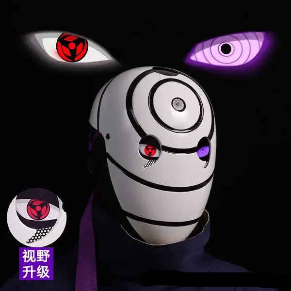 A highly imitative, high-gloss Obito Cosplay Mask featuring the Akatsuki Sharingan design for anime Halloween costumes and conventions.