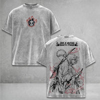 Ichigo Rukia Bleach Washed Oversized T-Shirt Cotton Tee