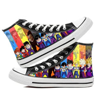 A pair of hot Dragon Ball Goku Canvas Shoes, anime fashion sneakers with a graffiti design for men, women, teenagers, and students.