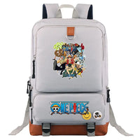 A large, unisex One Piece Luffy Printed Unisex Backpack suitable for school and travel, with compartments for a laptop and iPad.