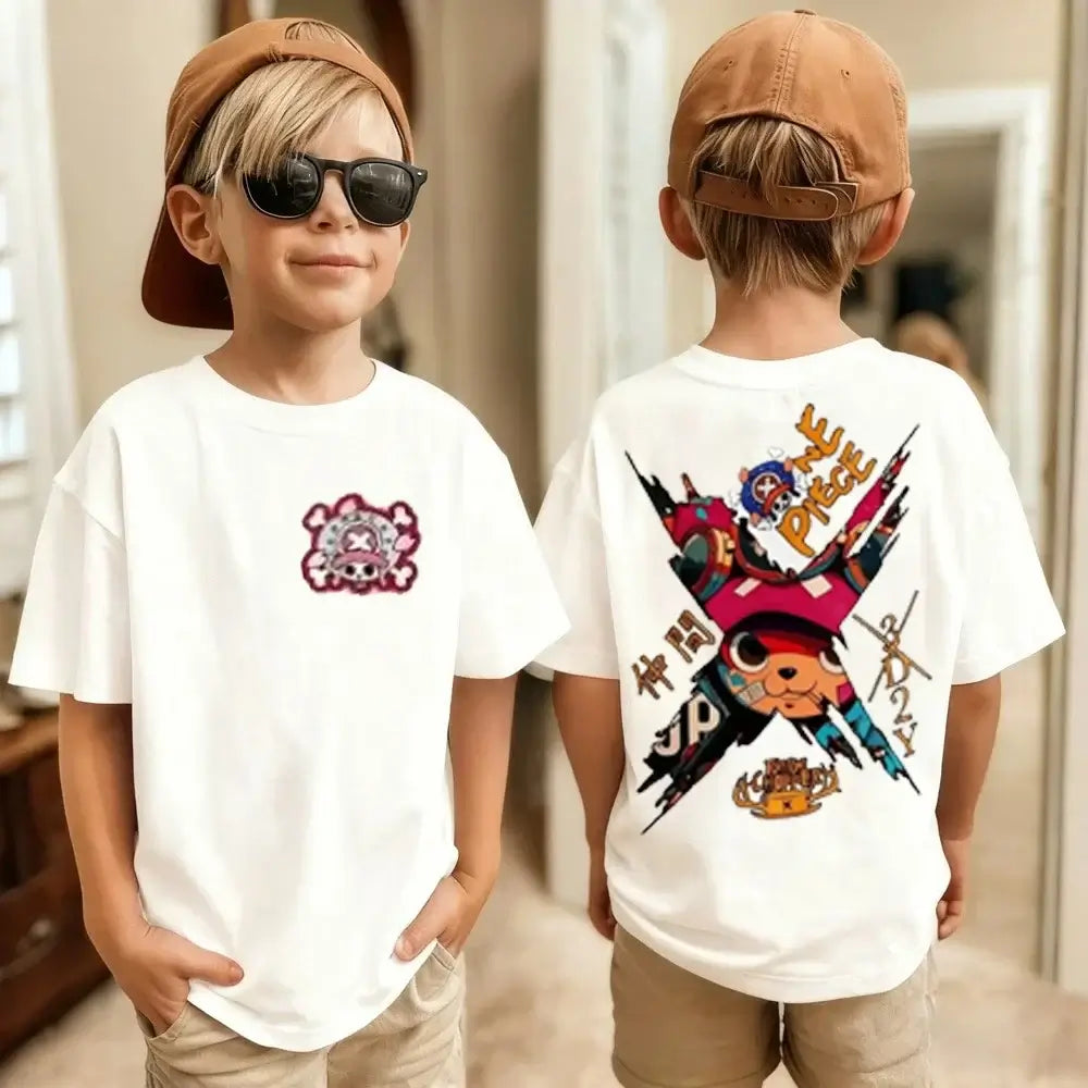 One Piece Kids T-Shirt Luffy Zoro Nami Chopper pure cotton short sleeve summer cartoon tee boys girls unisex sizes 100 to 160 CM birthday gift