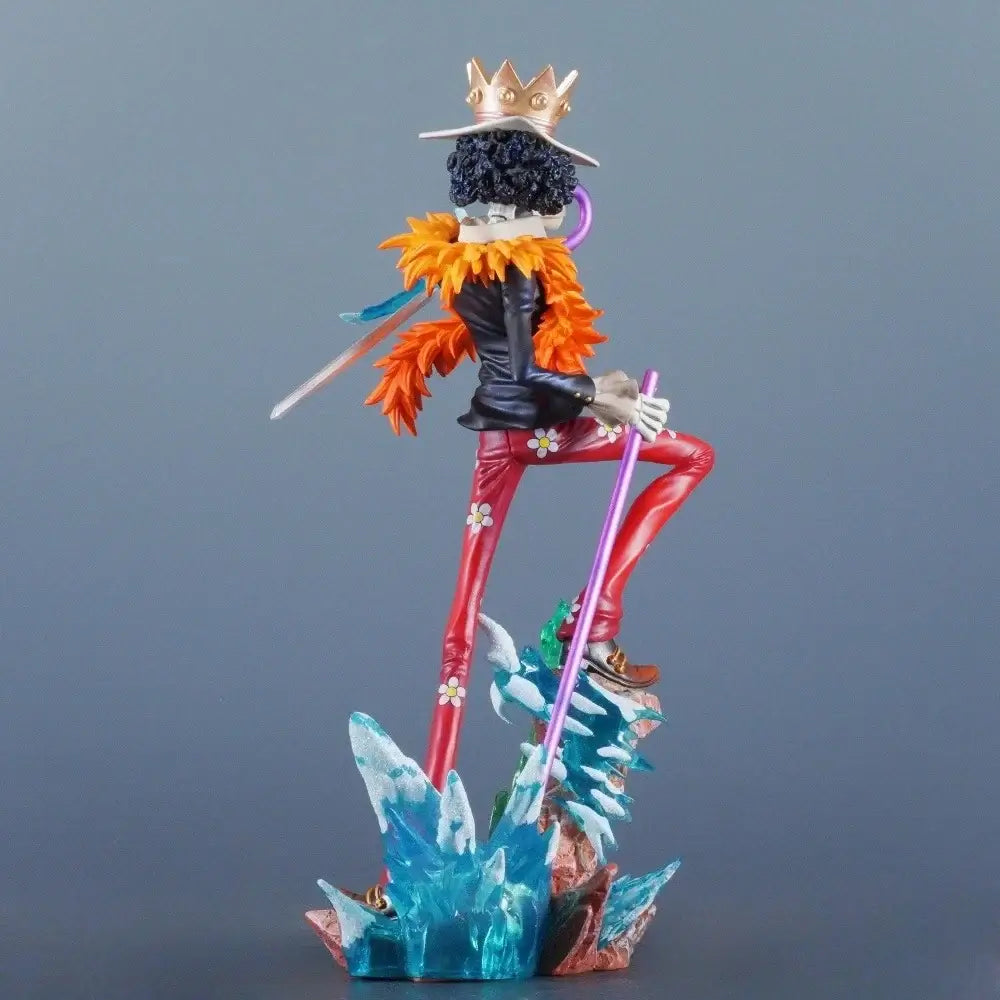 A high-quality 33cm One Piece Brook Figure made of PVC, featuring the Soul King in a dynamic pose for anime desktop decoration.