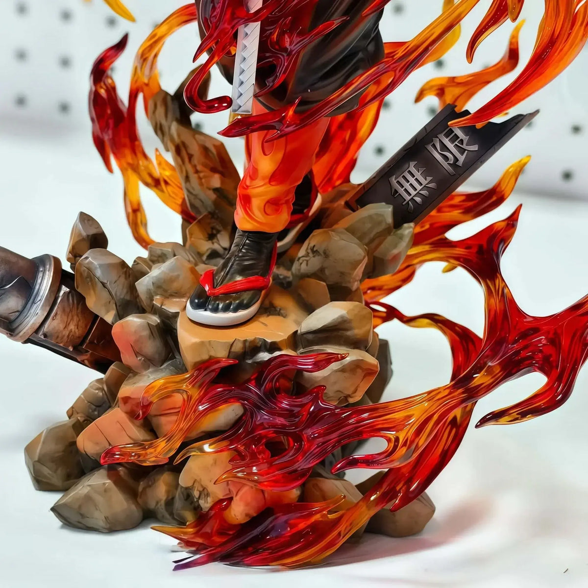 A highly detailed 30cm PVC Rengoku Kyoujurou Figure showcasing the Flame Hashira in a dynamic anime battle stance.