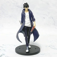 A highly detailed Sung Jin Woo Figure, showcasing the Solo Leveling Shadow Monarch in a dynamic anime action pose for desktop decoration.