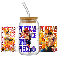A collection of the newest 31 designs of popular One Piece UV DTF Stickers for a 16oz glass cup.