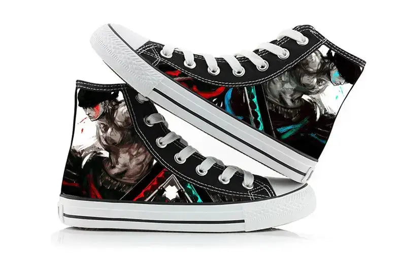 One Piece Anime Canvas Shoes Luffy Zoro hand-painted high top sneakers boys girls casual