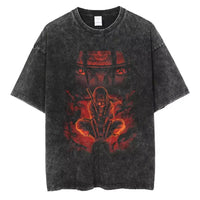 A washed black Naruto Vintage T-Shirt featuring a hip hop style anime print, designed as Harajuku streetwear for men and women.
