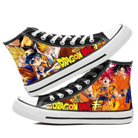 A pair of hot Dragon Ball Goku Canvas Shoes, anime fashion sneakers with a graffiti design for men, women, teenagers, and students.