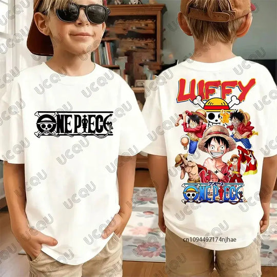 One Piece Anime Luffy T-Shirt Kids Adult Cosplay print close-up polyester fabric detail