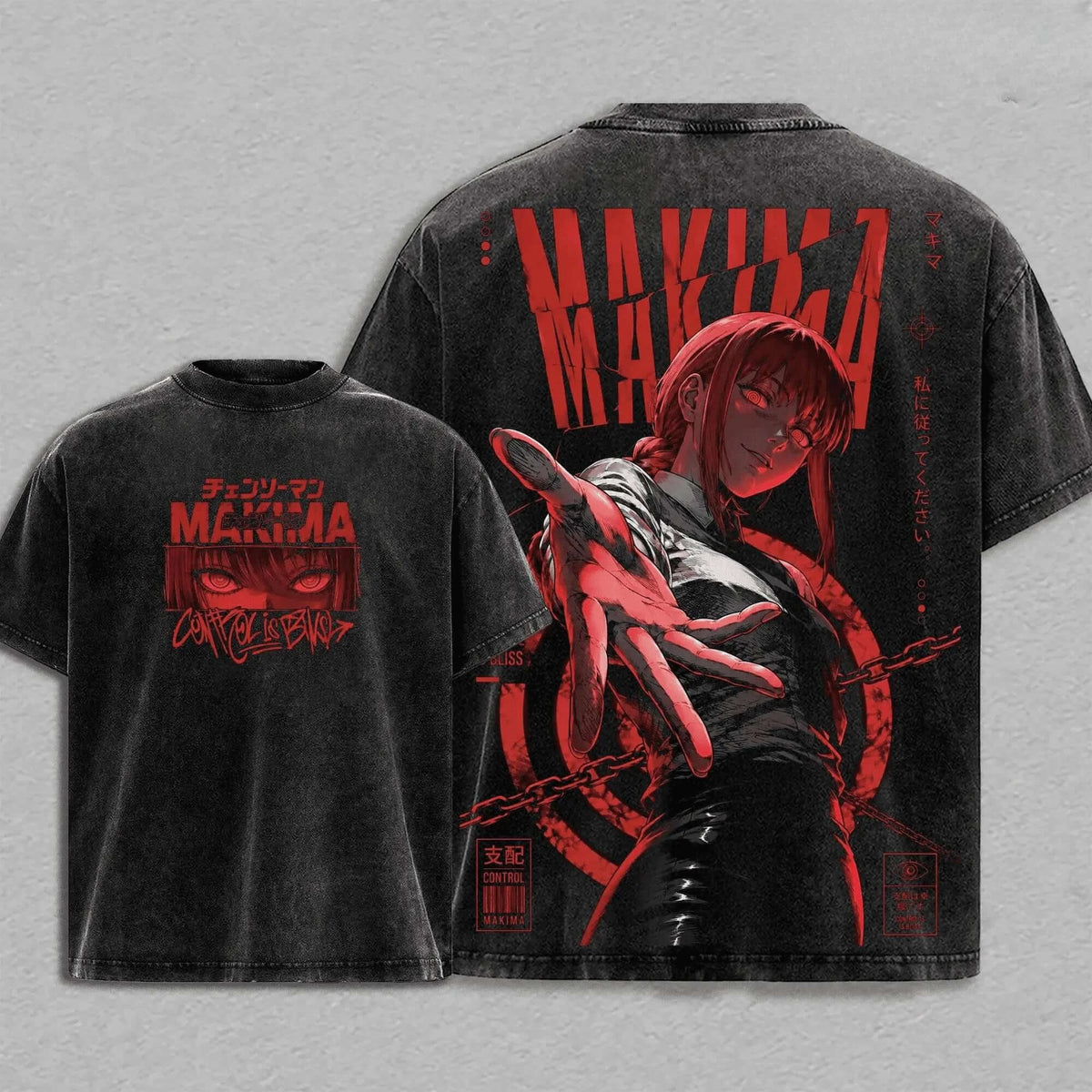 Makima Chainsaw Man Vintage Washed T-Shirt front anime artwork