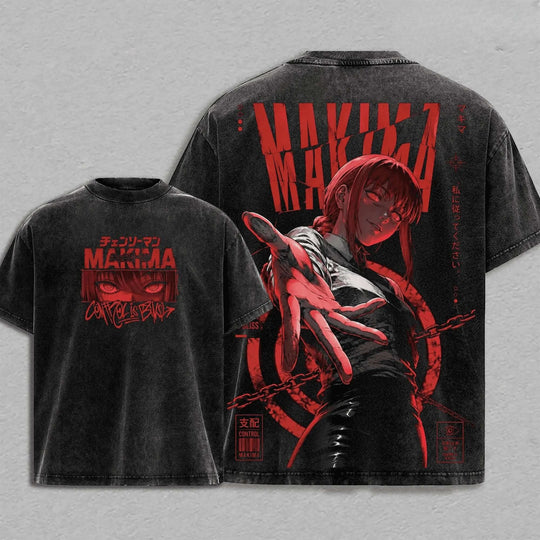 Makima Chainsaw Man Vintage Washed T-Shirt front anime artwork
