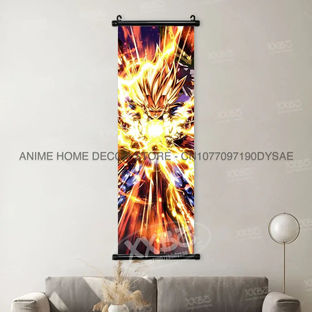 High-definition Dragon Ball Posters hanging scroll wall art featuring Son Goku, Vegeta, and Frieza printed on canvas for home decor.
