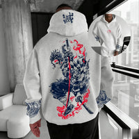 A trendy oversized Demon Slayer Hooded Sweatshirt featuring colorful anime character graphics, designed as casual autumn streetwear for men and women.