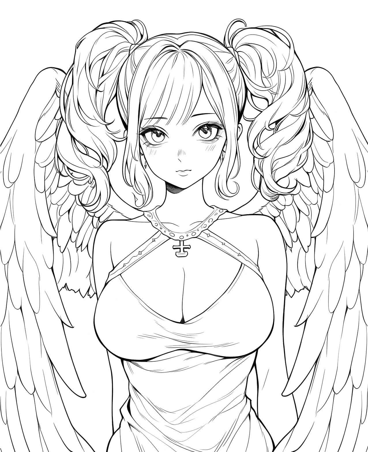 Seraphina: Anime Angel with Twintails Coloring Page - Infinite Visibility