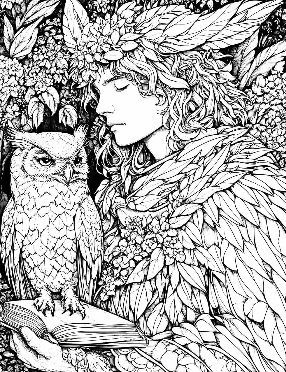 Serene Reader & Wise Owl - Adult Coloring Page | Infinite Visibility