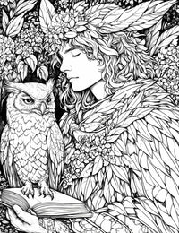 Serene Reader & Wise Owl - Adult Coloring Page | Infinite Visibility