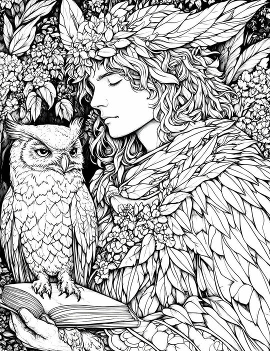 Serene Reader & Wise Owl - Adult Coloring Page | Infinite Visibility