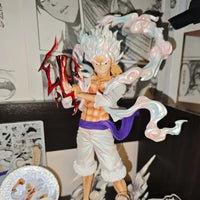 A high-quality 25cm Gear 5 Luffy Figure made of PVC, featuring the Sun God Nika transformation with white clouds and dynamic posing.