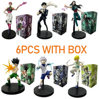 Hunter x Hunter Anime Figures set of 6, featuring Gon, Killua, Kurapika, and more with stylish boxes, perfect for collectors.
