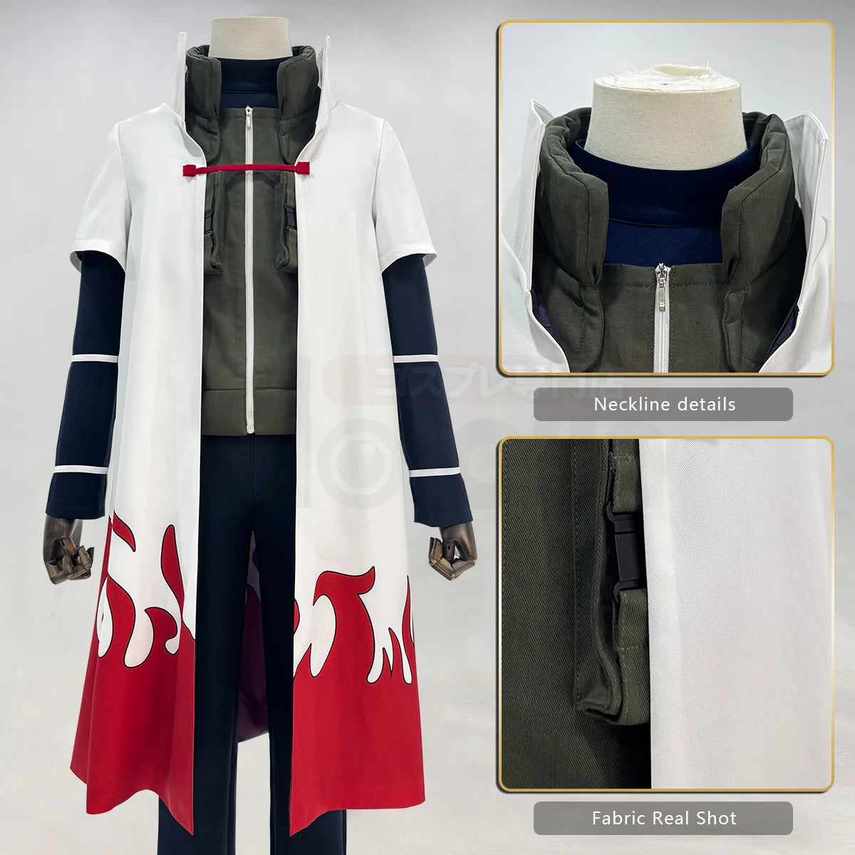 Namikaze Minato Cosplay Costume featuring full set with cloak and detailed design, perfect for fans and conventions.