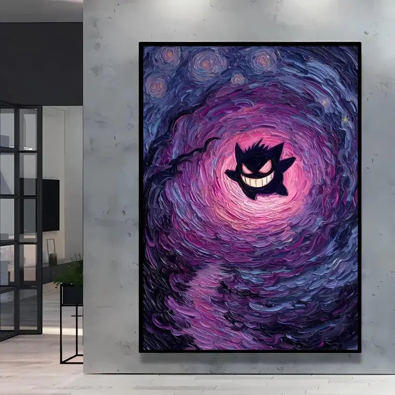 A stunning Van Gogh Pokemon Wall Art piece featuring Pikachu painted in a Starry Night impressionist style for unique home decoration.