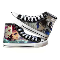 High-top Demon Slayer Canvas Shoes featuring Tanjiro Kamado and Jibaku Shounen Hanako-kun anime prints for casual fashion.