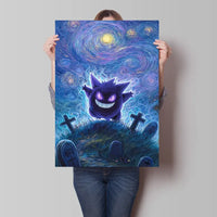 A stunning Van Gogh Pokemon Wall Art piece featuring Pikachu painted in a Starry Night impressionist style for unique home decoration.